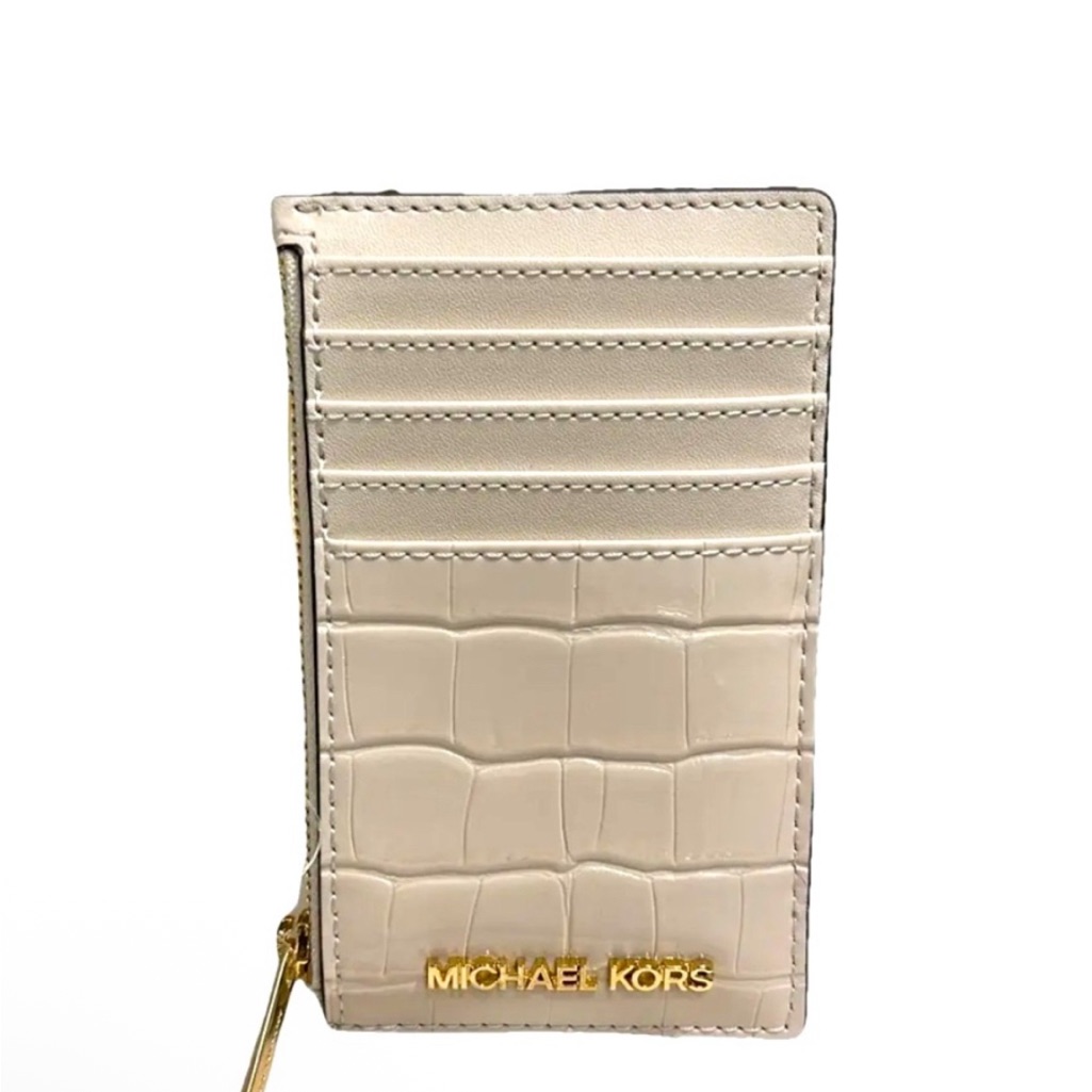 Michael Kors Croc-Embossed Card Holder In Cream